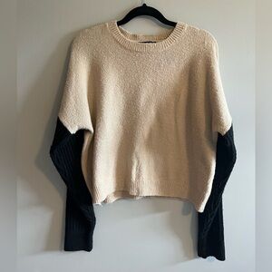 Lulu's Cream and Black Crew Neck Sweater